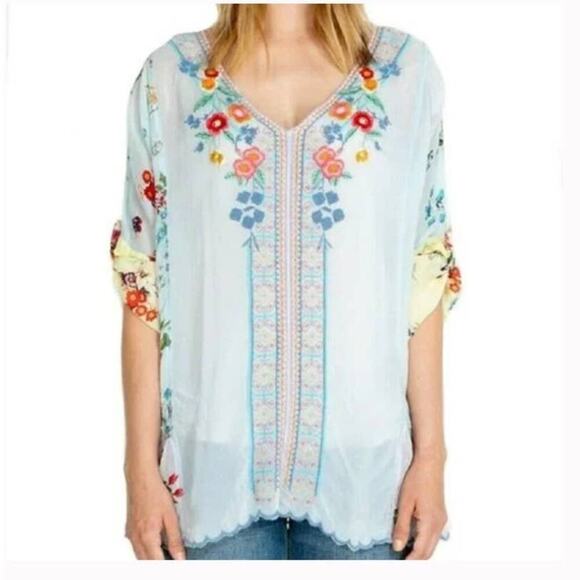Johnny Was Tops - Johnny Was Vervaine Blouse In Multicolor Size XS Embroidered Floral Flowy Boho